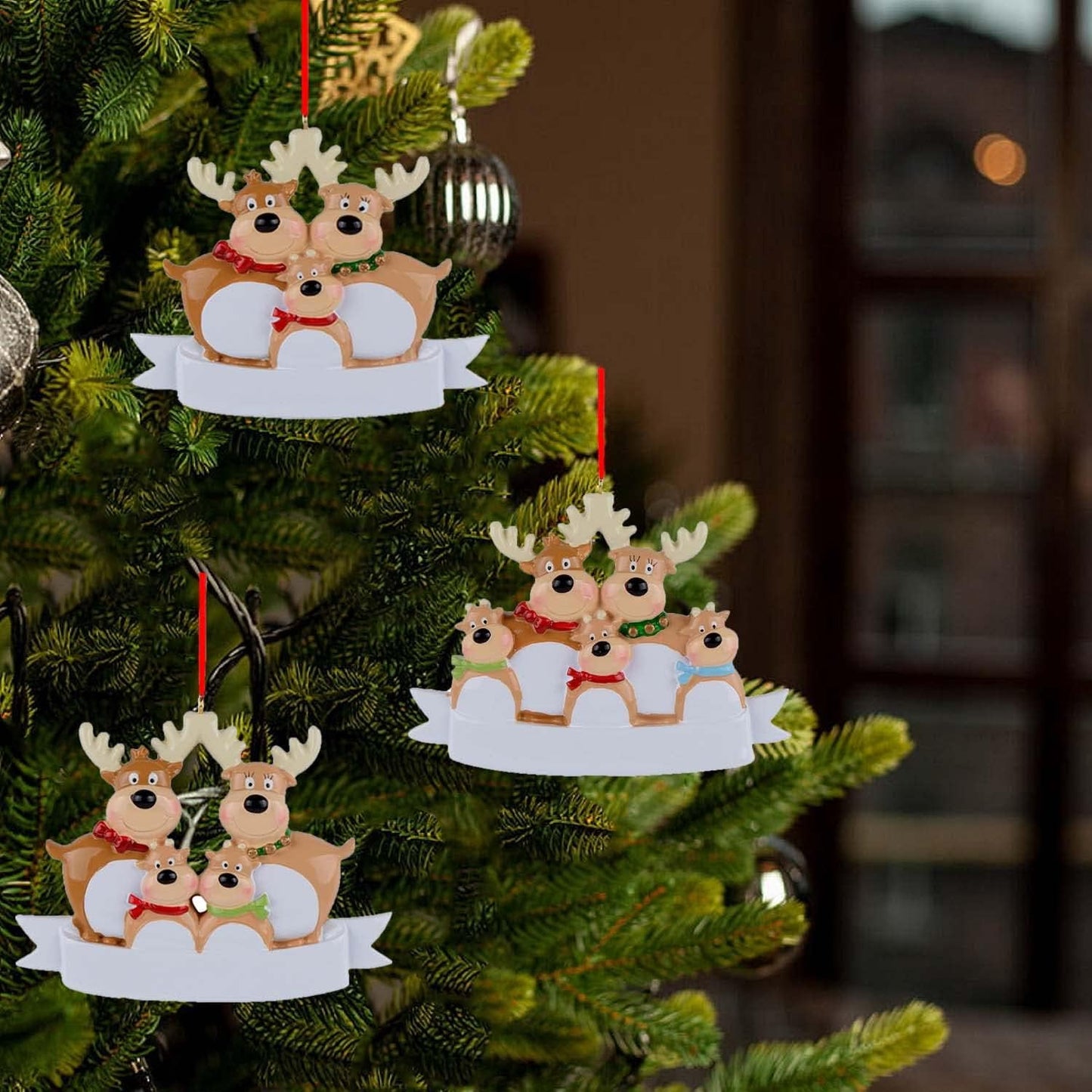 DECORY 2021 Family Ornament, Family Christmas Reindeer Ornaments, Personalized DIY Name Ornaments Reindeer Family of 3, 4, 5,Christmas Tree Decorations