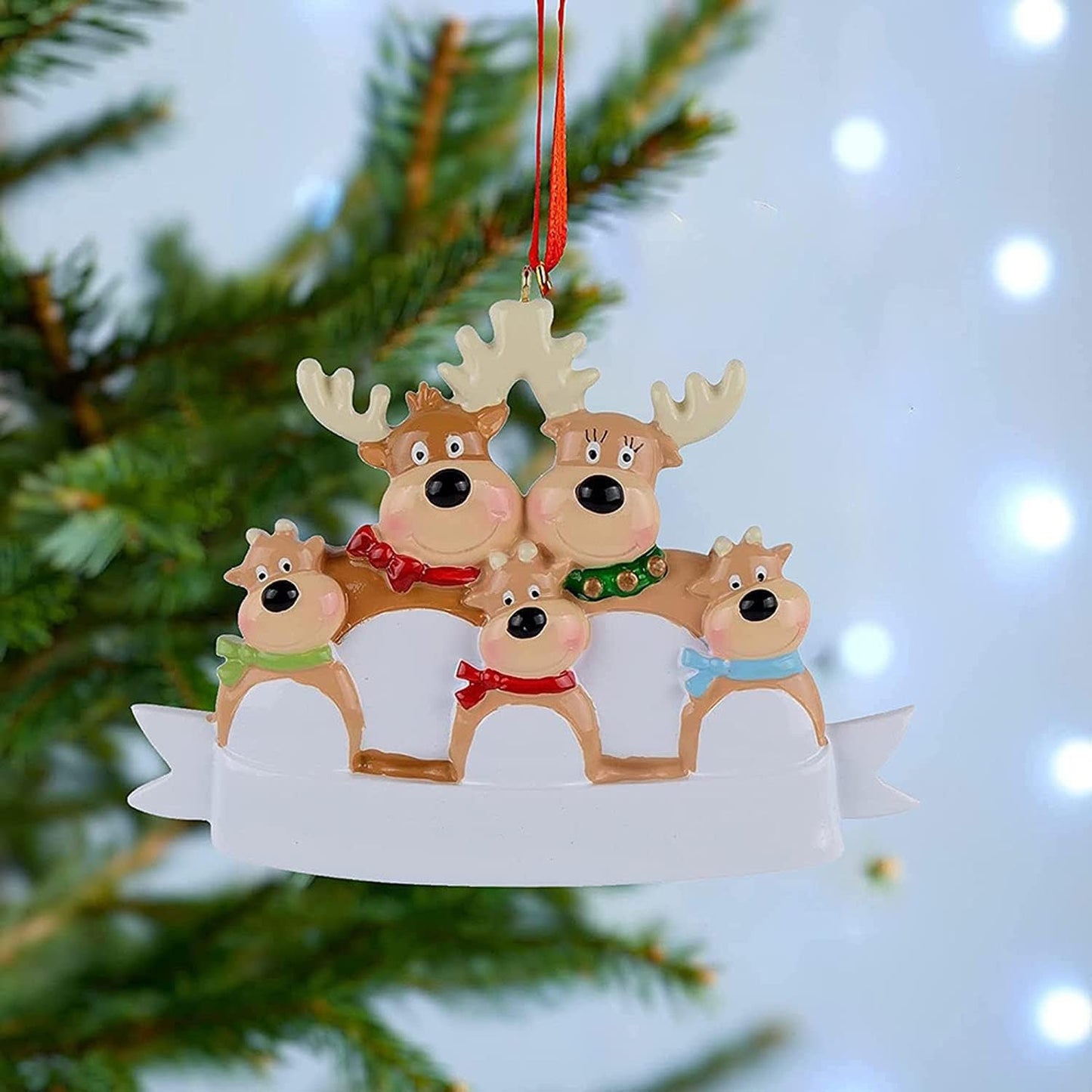DECORY 2021 Family Ornament, Family Christmas Reindeer Ornaments, Personalized DIY Name Ornaments Reindeer Family of 3, 4, 5,Christmas Tree Decorations
